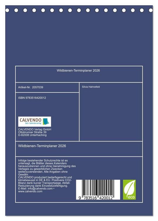 Produktbild: Wildbienen-Terminplaner 2026 (Tischkalender 2026 DIN A5 hoch), CALVENDO Monatskalender