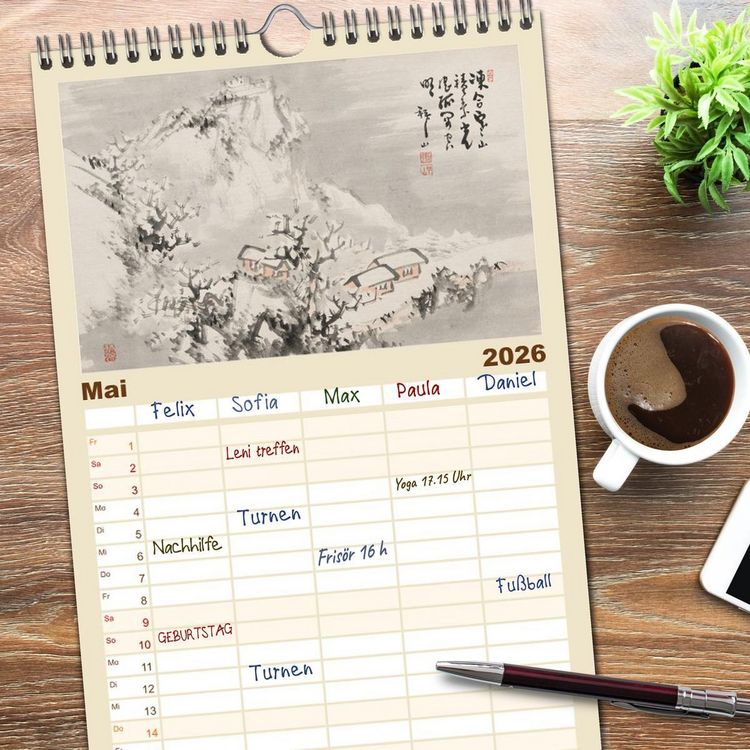 Produktbild: Familienplaner 2026 - Yoshitsugu Haizan mit 5 Spalten (Wandkalender, 21 x 45 cm) CALVENDO