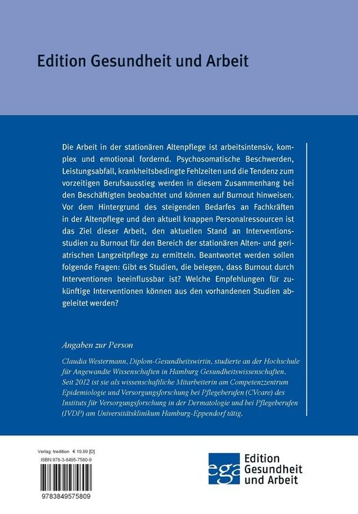 Produktbild: Interventionsstudien zu Burnout bei Besch&auml;ftigten in der Alten- und geriatrischen Langzeitpflege
