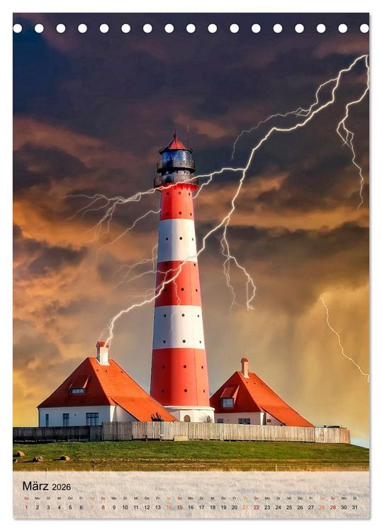 Produktbild: Leuchtt&uuml;rme im Gewitter (Tischkalender 2026 DIN A5 hoch), CALVENDO Monatskalender