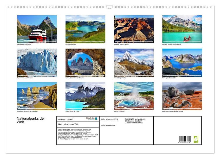 Produktbild: Nationalparks der Welt (Wandkalender 2027 DIN A2 quer), CALVENDO Monatskalender
