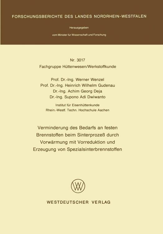 Produktbild: Verminderung des Bedarfs an festen Brennstoffen beim Sinterproze&szlig; durch Vorw&auml;rmung mit Vorreduktion und Erzeugung von Spezialsinterbrennstoffen