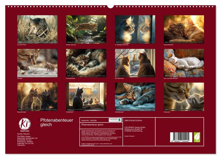 Produktbild: Pfotenabenteuer gleich (hochwertiger Premium Wandkalender 2026 DIN A2 quer), Kunstdruck in Hochglanz
