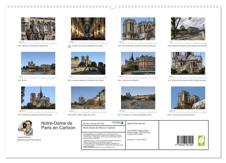 Produktbild: Notre-Dame de Paris en Cartoon (Calendrier mural 2026 DIN A2 vertical) calendrier de bureau