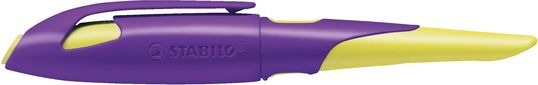 Produktbild: STABILO Ergonomischer Schulf&uuml;ller f&uuml;r Rechtsh&auml;nder mit Anf&auml;nger-Feder A -   EASYbirdy in violett/gelb - Einzelstift - inklusive Patrone