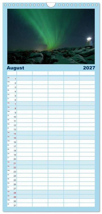 Produktbild: Familienplaner 2027 - Magische N&auml;chte - POLARLICHT mit 5 Spalten (Wandkalender, 21 x 45 cm) CALVENDO