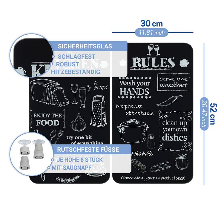 Produktbild: Herdabdeckplatte Universal Mod. Kitchen Rules, 2er Set, f&uuml;r alle Herdarten geeignet