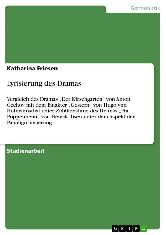 Produktbild: Lyrisierung des Dramas