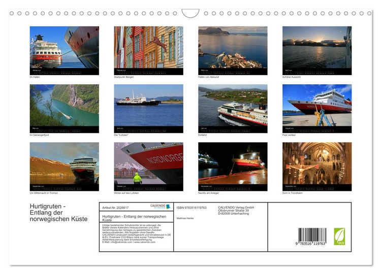 Produktbild: Hurtigruten - Entlang der norwegischen K&uuml;ste (Wandkalender 2026 DIN A3 quer), CALVENDO Monatskalender