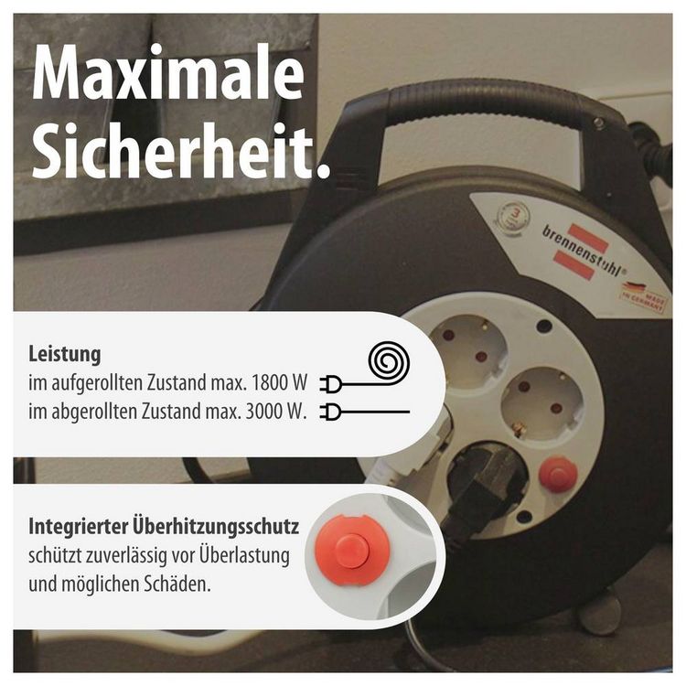 Produktbild: Brennenstuhl 1092200 Kabeltrommel 5.00m Schwarz Schutzkontakt-Stecker