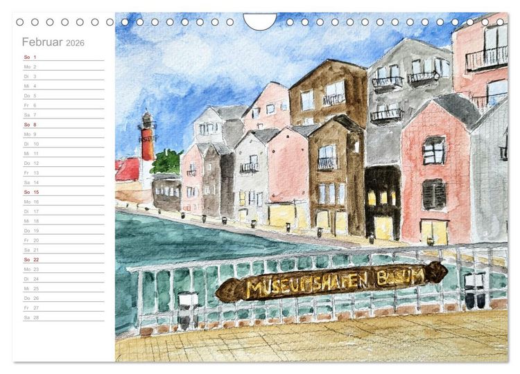 Produktbild: B&uuml;sum Aquarelle - Liebevolle Impressionen des beliebten Nordseebads (Wandkalender 2026 DIN A4 quer), CALVENDO Monatskalender