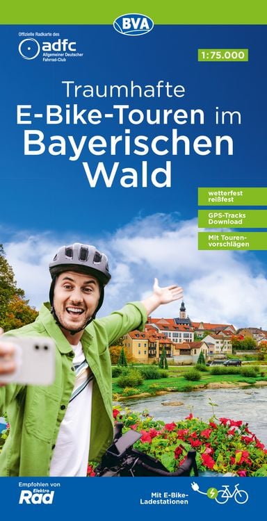 Produktbild: ADFC-Regionalkarte Traumhafte E-Bike-Touren im Bayerischen Wald, 1:75.000, mit Tagestourenvorschlägen, reiß- und wetterfest, GPS-Tracks Download
