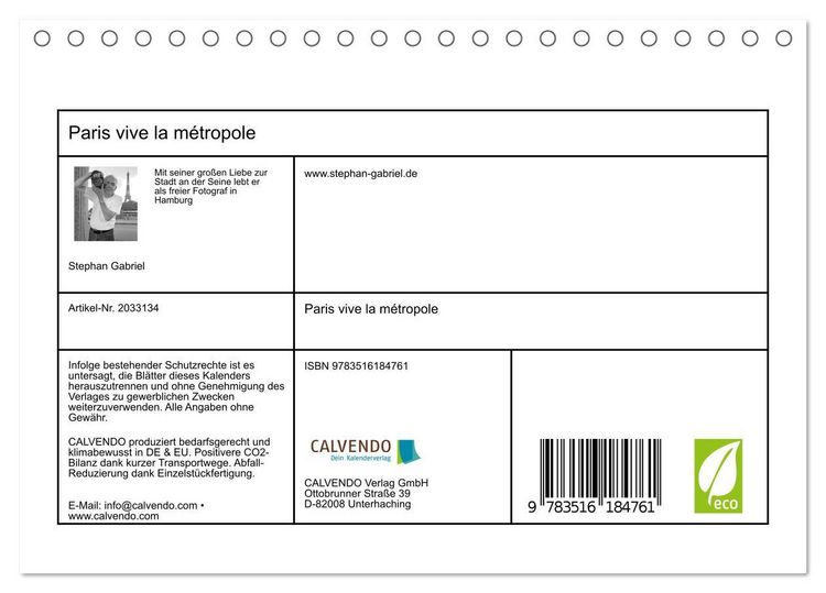 Produktbild: Paris vive la m&eacute;tropole (Tischkalender 2026 DIN A5 quer), CALVENDO Monatskalender