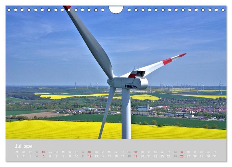 Produktbild: Windkraftanlagen aus der Luft fotografiert (Wandkalender 2026 DIN A4 quer), CALVENDO Monatskalender