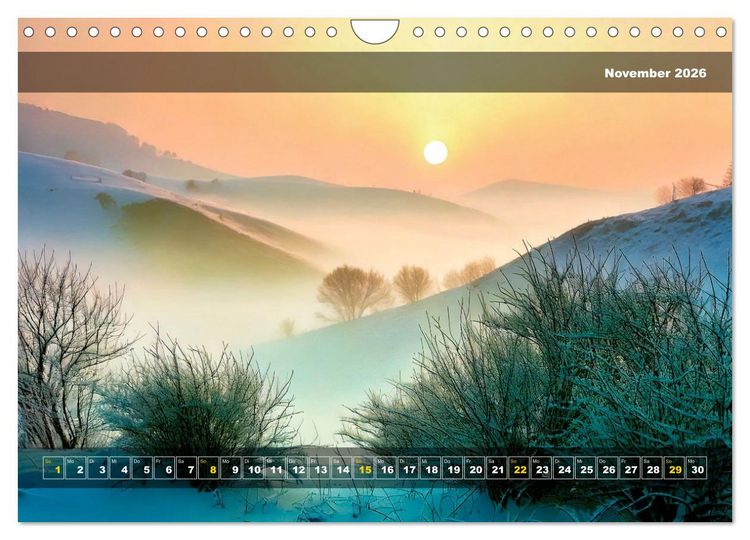 Produktbild: Verschneite Landschaft unter einer fahlen Wintersonne (Wandkalender 2026 DIN A4 quer), CALVENDO Monatskalender