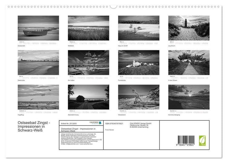 Produktbild: Ostseebad Zingst - Impressionen in Schwarz-Wei&szlig; (hochwertiger Premium Wandkalender 2026 DIN A2 quer), Kunstdruck in Hochglanz