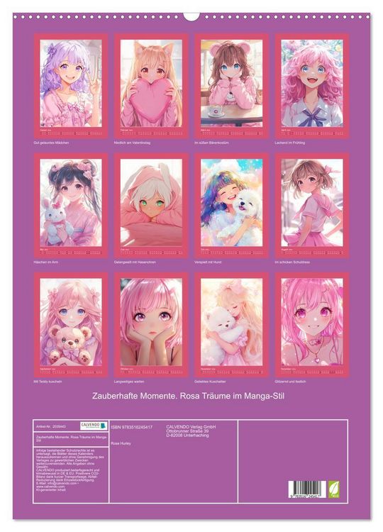 Produktbild: Zauberhafte Momente. Rosa Tr&auml;ume im Manga-Stil (Wandkalender 2026 DIN A2 hoch), CALVENDO Monatskalender