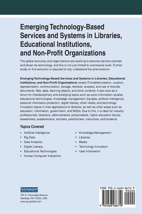 Produktbild: Emerging Technology-Based Services and Systems in Libraries, Educational Institutions, and Non-Profit Organizations