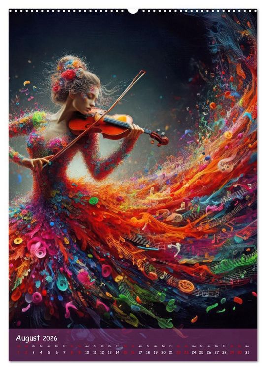 Produktbild: Musikalische Magie &ndash; Frauen in klangvollen Kleidern aus Noten und Farbe (hochwertiger Premium Wandkalender 2026 DIN A2 hoch), Kunstdruck in Hochglanz
