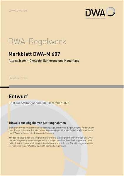 Produktbild: Merkblatt DWA-M 607 Altgew&auml;sser - &Ouml;kologie, Sanierung und Neuanlage (Entwurf)