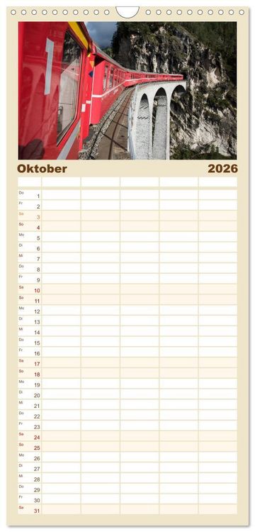 Produktbild: Familienplaner 2026 - Schweizer Eisenbahn mit 5 Spalten (Wandkalender, 21 x 45 cm) CALVENDO