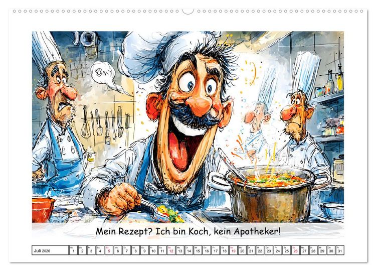Produktbild: Gro&szlig;k&uuml;che au&szlig;er Kontrolle. Spa&szlig; mit hei&szlig;en T&ouml;pfen und lustigen Spr&uuml;chen (hochwertiger Premium Wandkalender 2026 DIN A2 quer), Kunstdruck in Hochglanz