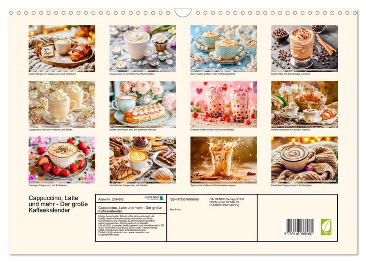Produktbild: Cappuccino, Latte und mehr - Der gro&szlig;e Kaffeekalender (Wandkalender 2026 DIN A3 quer), CALVENDO Monatskalender