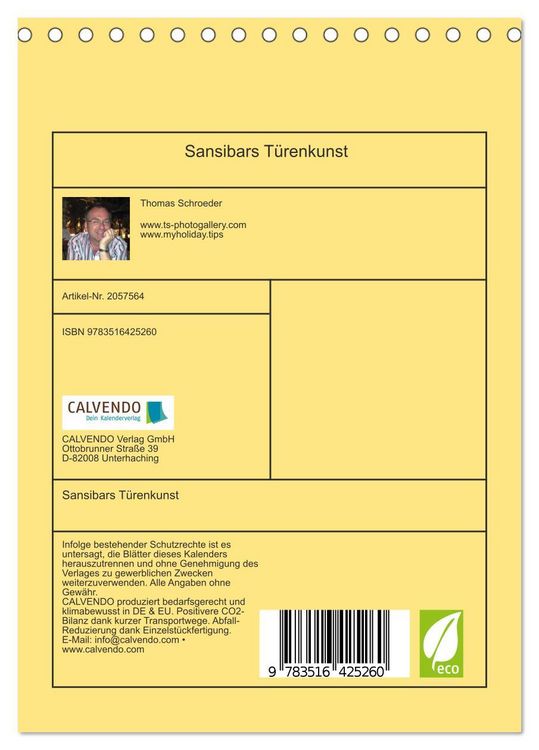 Produktbild: Sansibars T&uuml;renkunst (Tischkalender 2026 DIN A5 hoch), CALVENDO Monatskalender