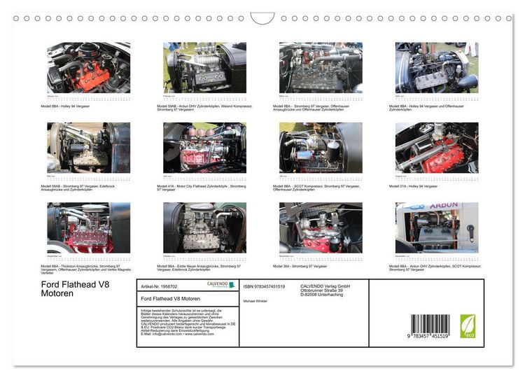 Produktbild: Ford Flathead V8 Motoren (Wandkalender 2026 DIN A3 quer), CALVENDO Monatskalender