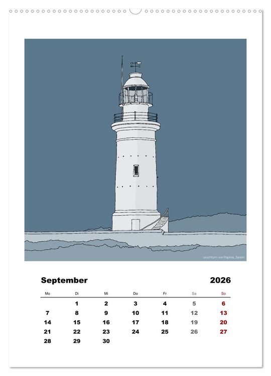 Produktbild: Leuchtt&uuml;rme der Welt - illustriert (Wandkalender 2026 DIN A2 hoch), CALVENDO Monatskalender