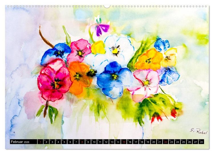 Produktbild: Blumenjahr - Bunte Bl&uuml;ten in Aquarell (hochwertiger Premium Wandkalender 2026 DIN A2 quer), Kunstdruck in Hochglanz