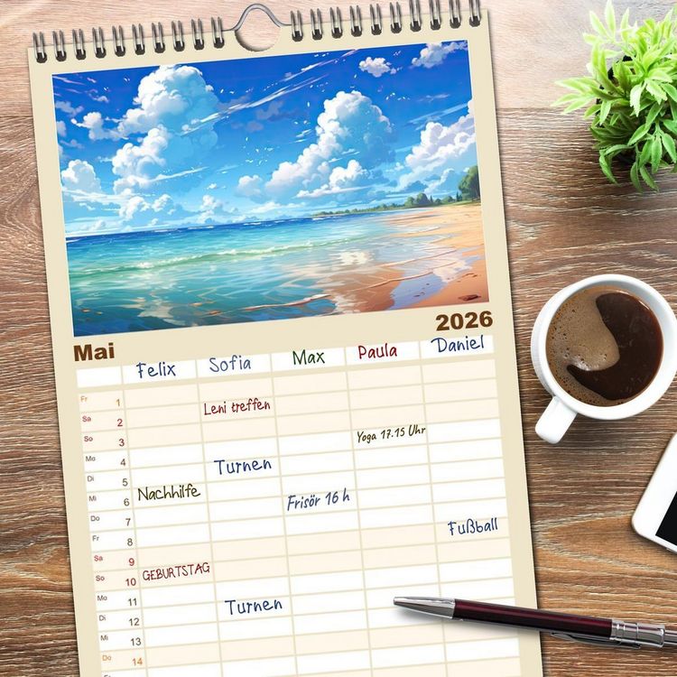 Produktbild: Familienplaner 2026 - Inspirierende Str&auml;nde mit 5 Spalten (Wandkalender, 21 x 45 cm) CALVENDO