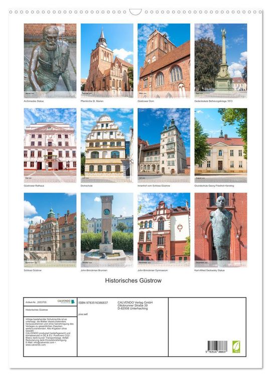 Produktbild: Historisches G&uuml;strow (Wandkalender 2026 DIN A2 hoch), CALVENDO Monatskalender