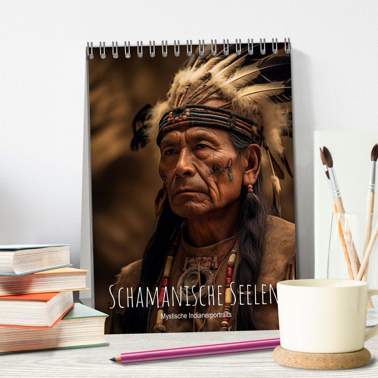 Produktbild: Schamanische Seelen: Mystische Indianerportraits (Tischkalender 2026 DIN A5 hoch), CALVENDO Monatskalender