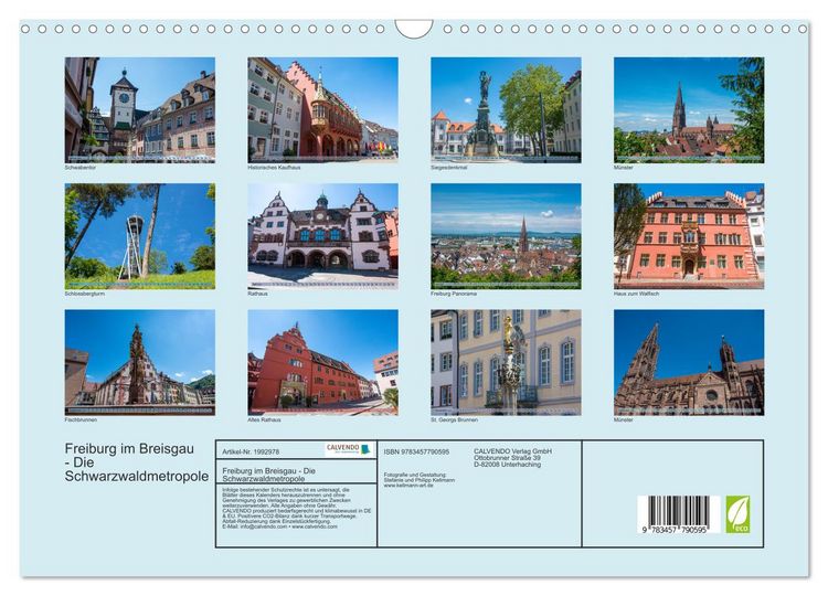 Produktbild: Freiburg im Breisgau - Die Schwarzwaldmetropole (Wandkalender 2026 DIN A3 quer), CALVENDO Monatskalender
