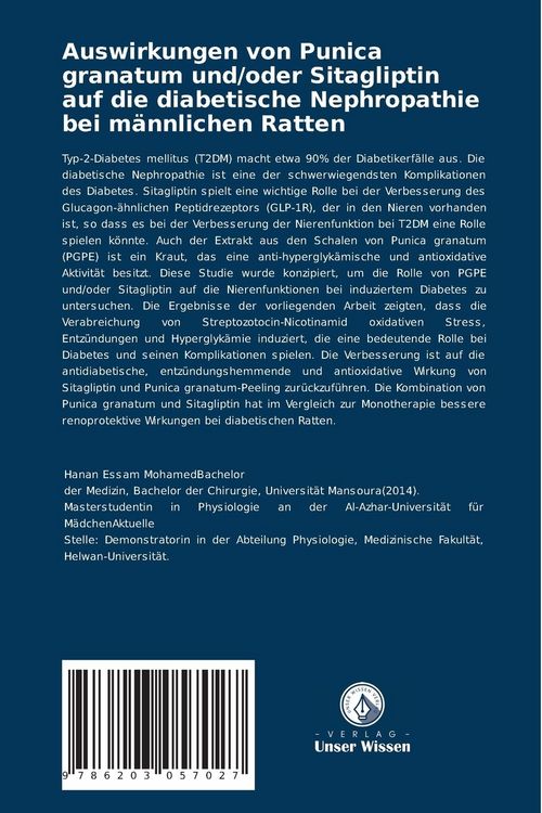 Produktbild: Auswirkungen von Punica granatum und/oder Sitagliptin auf die diabetische Nephropathie bei m&auml;nnlichen Ratten