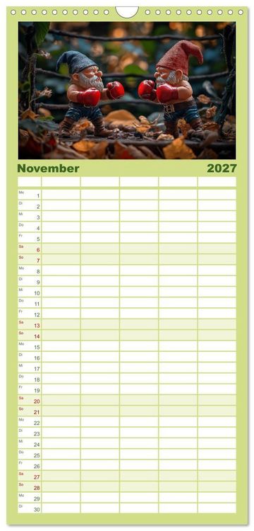 Produktbild: Familienplaner 2027 - Sportliche Gartenzwerge mit 5 Spalten (Wandkalender, 21 x 45 cm) CALVENDO