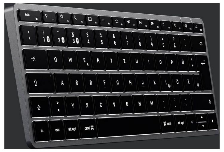 Produktbild: Satechi Slim X1 Mini Bluetooth&reg; Tastatur Deutsch, QWERTZ Anthrazit Multimediatasten, Beleuchtet