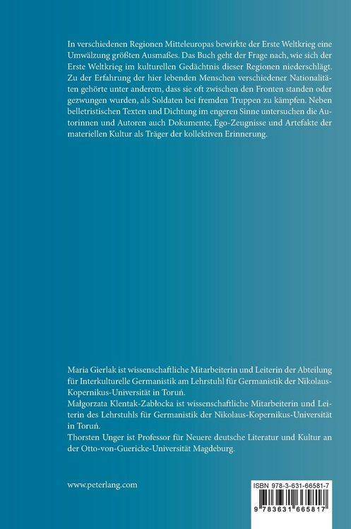 Produktbild: Literarische Erinnerung an den Ersten Weltkrieg in Regionen Mitteleuropas