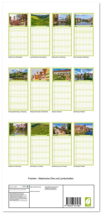 Produktbild: Familienplaner 2026 - Franken - Malerische Orte und Landschaften mit 5 Spalten (Wandkalender, 21 x 45 cm) CALVENDO