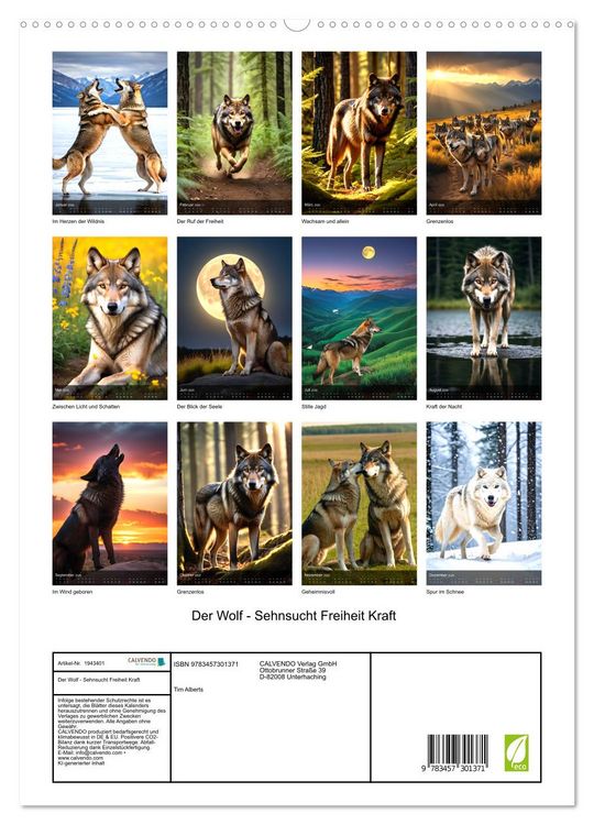 Produktbild: Der Wolf - Sehnsucht Freiheit Kraft (hochwertiger Premium Wandkalender 2026 DIN A2 hoch), Kunstdruck in Hochglanz