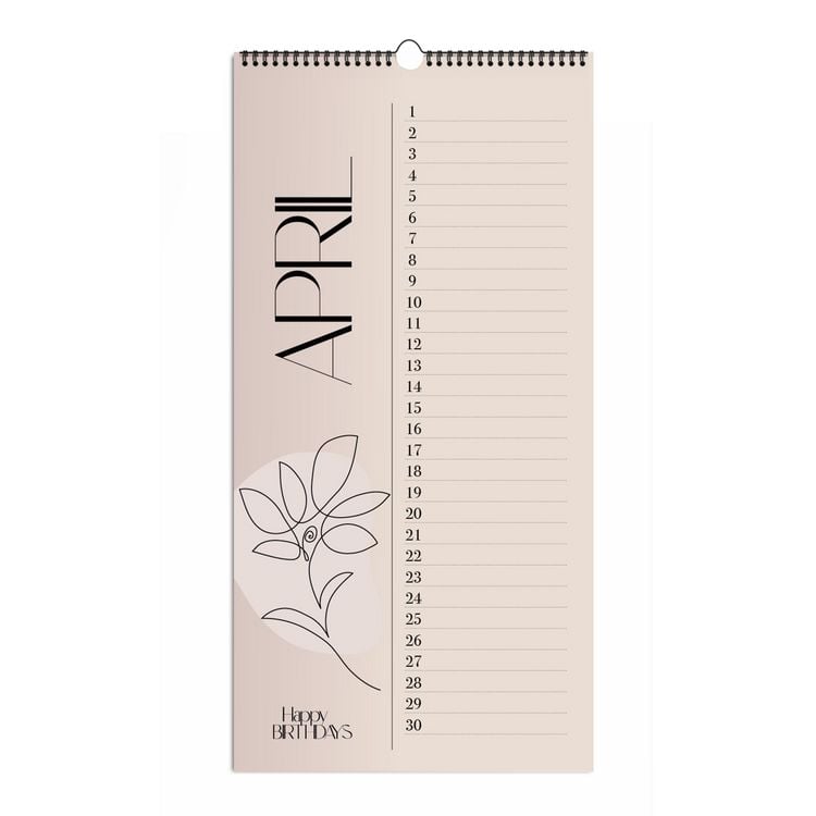 Produktbild: Immerw&auml;hrender Geburtstagskalender "Happy Birthdays" ohne Jahreszahl. Florale Lineart in Bohofarben.
