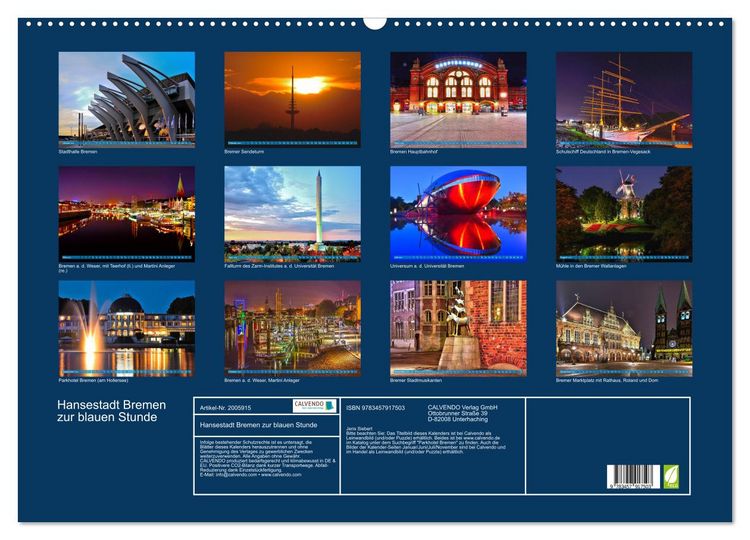 Produktbild: Hansestadt Bremen zur blauen Stunde (Wandkalender 2026 DIN A2 quer), CALVENDO Monatskalender