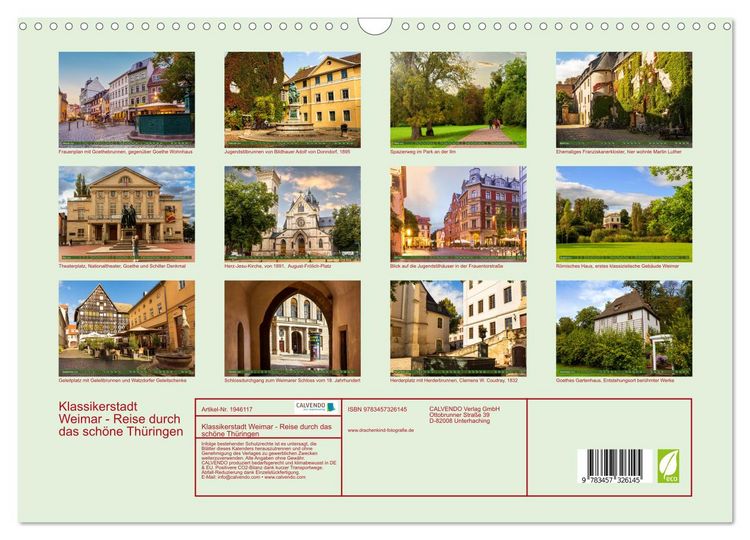 Produktbild: Klassikerstadt Weimar - Reise durch das sch&ouml;ne Th&uuml;ringen (Wandkalender 2026 DIN A3 quer), CALVENDO Monatskalender