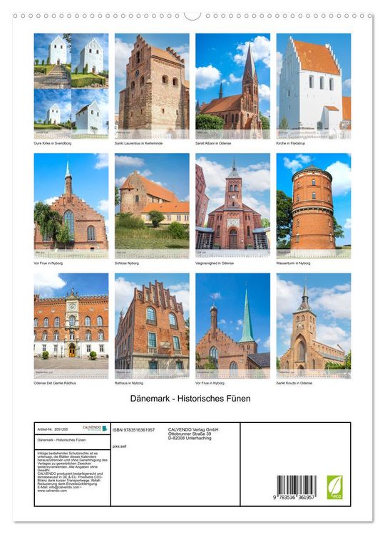 Produktbild: D&auml;nemark - Historisches F&uuml;nen (hochwertiger Premium Wandkalender 2026 DIN A2 hoch), Kunstdruck in Hochglanz