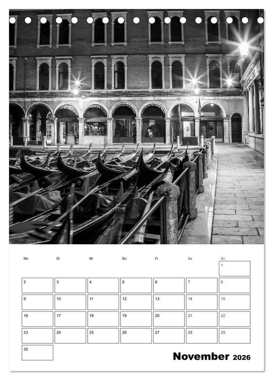 Produktbild: MONOCHROMES VENEDIG Klassische Momente (Tischkalender 2026 DIN A5 hoch), CALVENDO Monatskalender