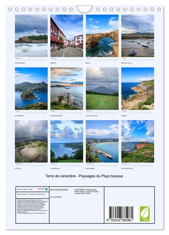 Produktbild: Terre de caract&egrave;re - Paysages du Pays basque (Calendrier mural 2026 DIN A4 horizontal), CALVENDO calendrier mensuel