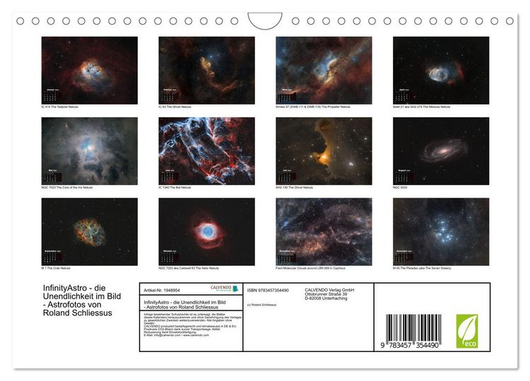 Produktbild: InfinityAstro - die Unendlichkeit im Bild - Astrofotos von Roland Schliessus (Wandkalender 2026 DIN A4 quer), CALVENDO Monatskalender
