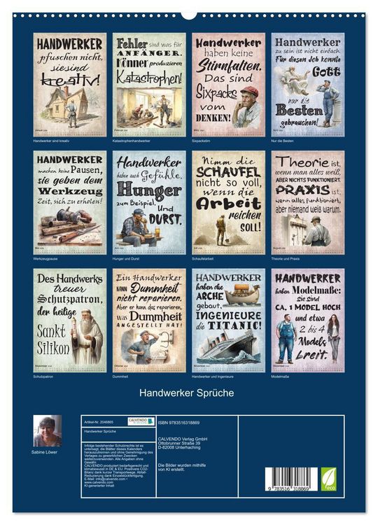 Produktbild: Handwerker Spr&uuml;che (hochwertiger Premium Wandkalender 2026 DIN A2 hoch), Kunstdruck in Hochglanz