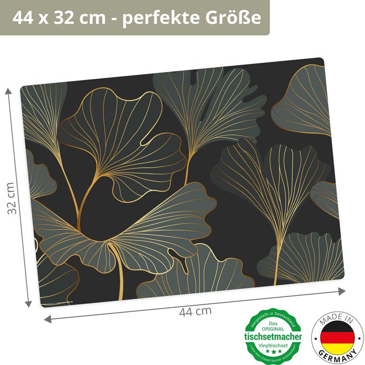 Produktbild: Tischsetmacher Tischsets Blattwerk Ginkgo in gold und gr&uuml;n, aus hochwertigem Vinyl (4 St&uuml;ck), 44 x 32 cm